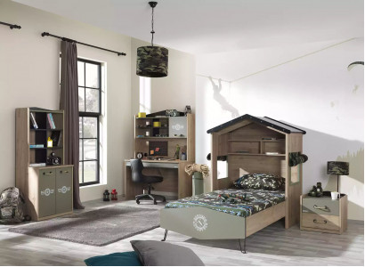 Kindermeubels Luxe kinderkamerset Bed Groen Bedframe 5-delig Hout