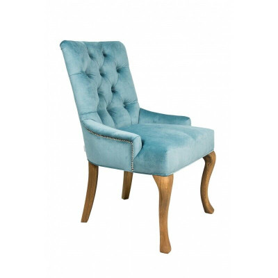 Klassieke Chesterfield blauwe stoel gestoffeerde fauteuil textiel leunstoel