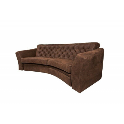 Driepersoons halfronde Chesterfield gestoffeerde bank beige.