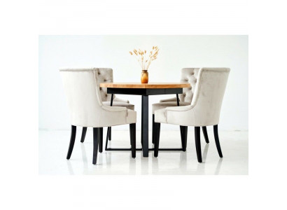 Eettafel + 4 Chesterfield stoelen houten zitting stoffering set