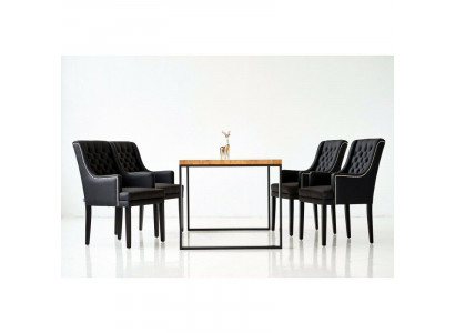 Eetkamertafel + 4 Chesterfield stoelen Luxe eetkamerset 5-delig set.