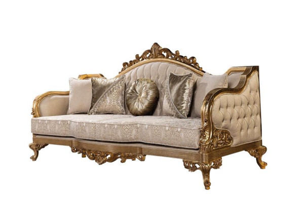 Gouden bankstel Klassieke bankmeubelen Bekleding 3+1 salontafel Stof