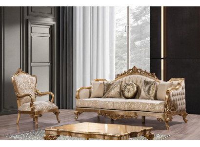 Gouden bankstel Klassieke bankmeubelen Bekleding 3+1 salontafel Stof