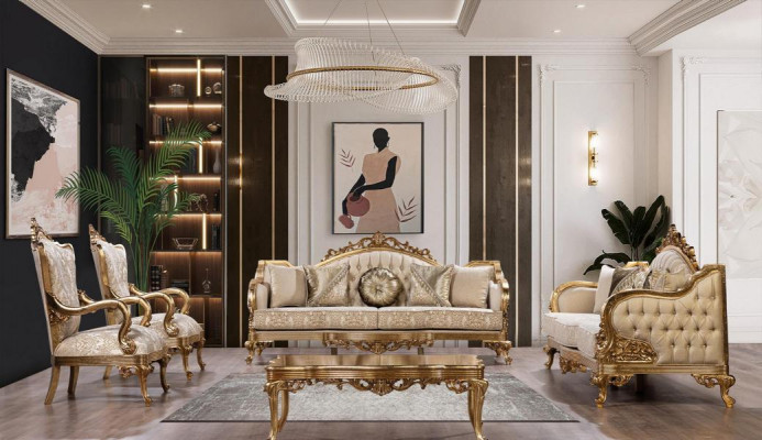 Barok Rococo Gouden massief houten salontafel voor de woonkamer.