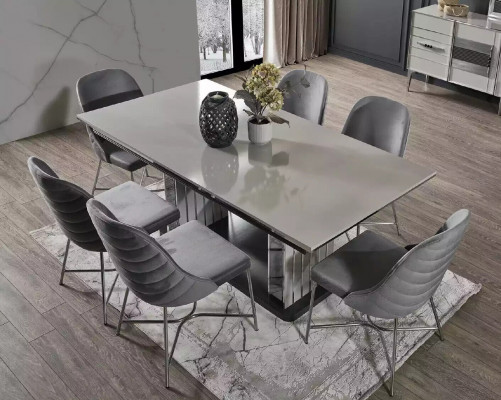 Grijze eetkamermeubels Eettafel Stoelen Set Eetgroep Moderne meubels