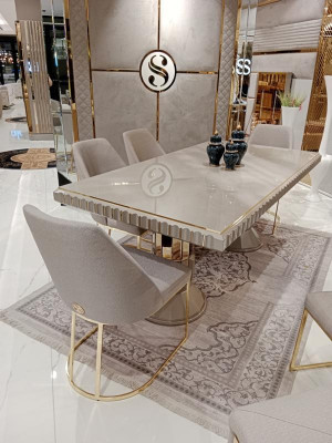 Modern meubelset 6x stoelen eetkamer gestoffeerde stoelen textiel stoelgroep