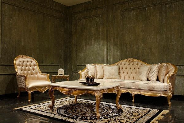Beige woonkamer Chesterfield bankstel Klassieke 3-zits fauteuil