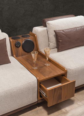 Beige woonkamer hoekbank Exclusieve L-vorm bank Modern houten frame
