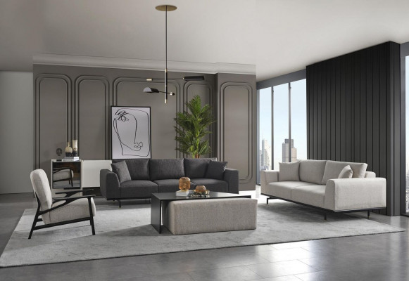 Complete bankstel bank banken fauteuil grijs bankstel set 4-dlg.