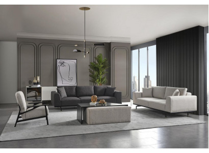 Complete bankstel bank banken fauteuil grijs bankstel set 4-dlg.