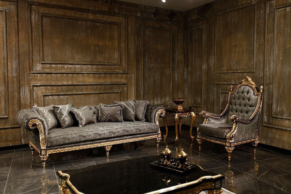 Klassieke grijze bankstel 3+1 zits Luxe design salontafel