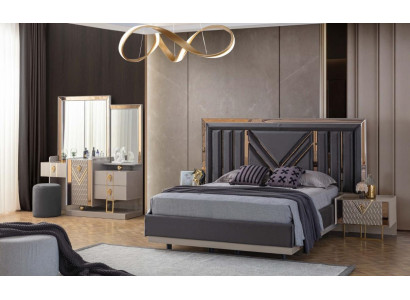 Compleet slaapkamer set Grijze bed Kaptafel met spiegel