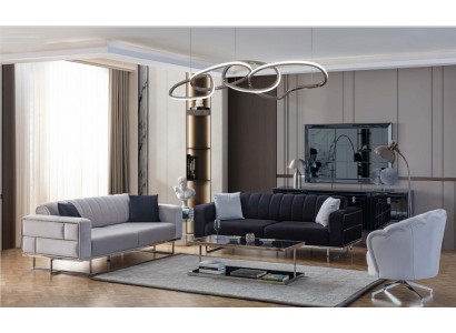 Grijze woonkamerbanken Designer gestoffeerde driezits stoffen fauteuil 3-dlg.