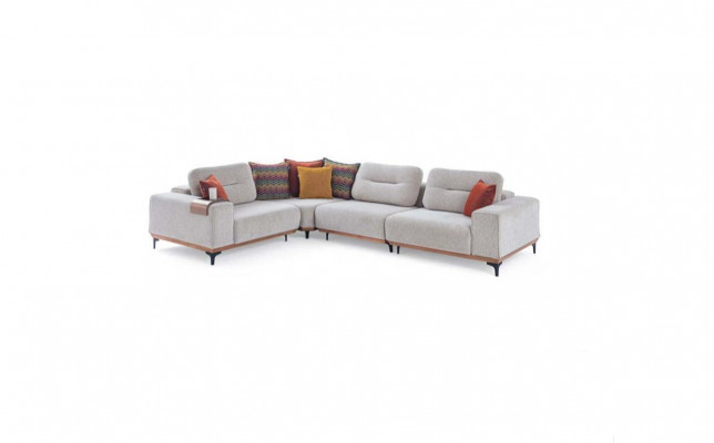 Witte hoekbank Moderne L-vorm Bank Woonkamer Gestoffeerde banken Houten frame