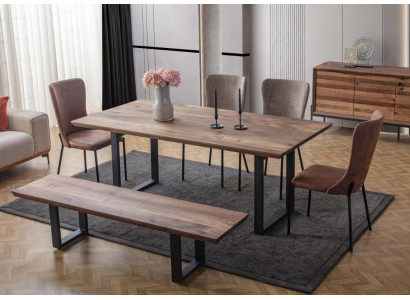 Bruine eetkamermeubelen Luxe eettafel 4x stoelen met kussens Houten bank