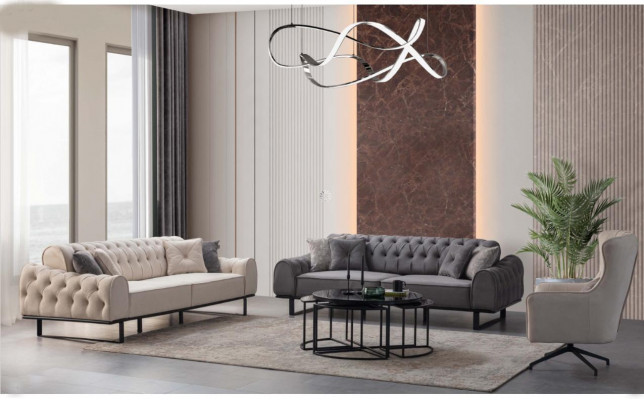 Wit-grijze Chesterfield bankstel Designer gestoffeerde fauteuil 3-delige set