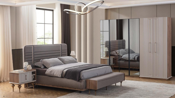 Exclusieve slaapkamer bed glazen kast houten nachtkastjes 4-delige luxe set