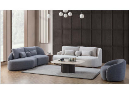 Grijswit woonkamerset 3+3 zitter designer textiel fauteuil 3-delig