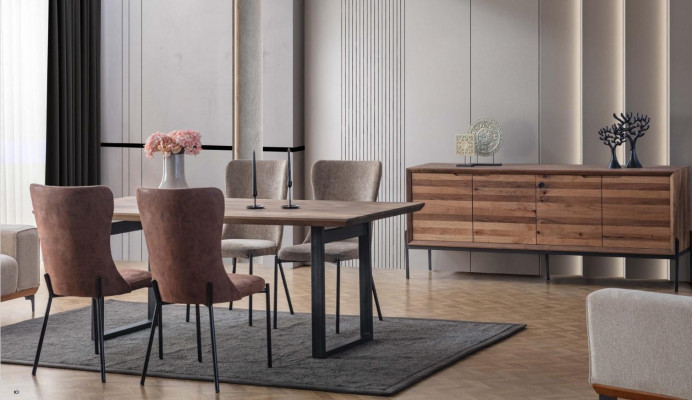 Bruine eetkamerset Luxe rechthoekige eettafel 4x stoelen dressoir