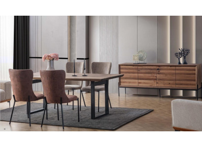 Bruine eetkamerset Luxe rechthoekige eettafel 4x stoelen dressoir