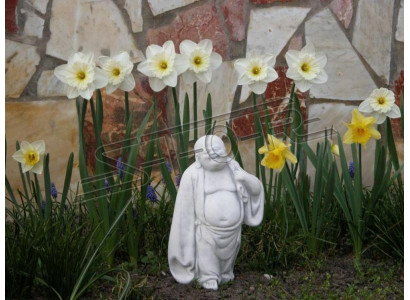 Blije Boeddha-beeldfiguur voor in de tuin, beeldjes, standbeelden, sculptuur, sculpturen