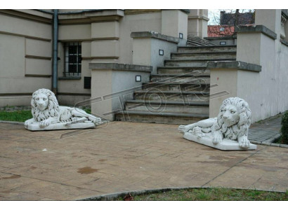 Leeuw Liggend Standbeeld Figuur Tuin Terras Decoratie Wit Natuur Sculptuur