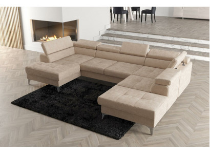 Modern design gestoffeerde bank woonkamer hoekbank U-vorm leer hout nieuw