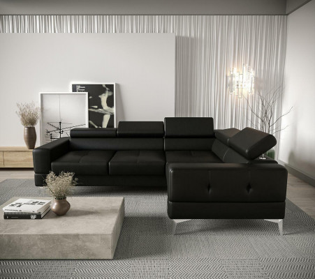 Multifunctionele bankhoekbank met L-vormige bekleding voor woonkamer in modern luxe zwart.