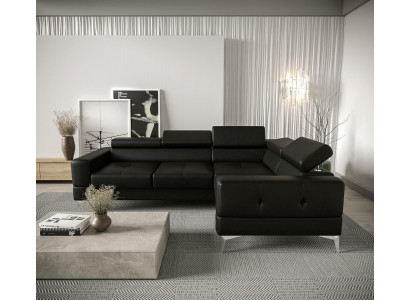 Multifunctionele bankhoekbank met L-vormige bekleding voor woonkamer in modern luxe zwart.