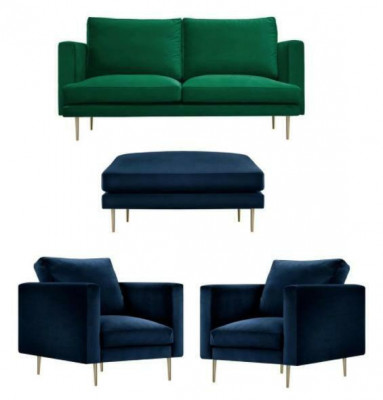 Sofagroep Groen Poef Fauteuil Woonkamer Meubel Textiel Stof Banken Nieuw