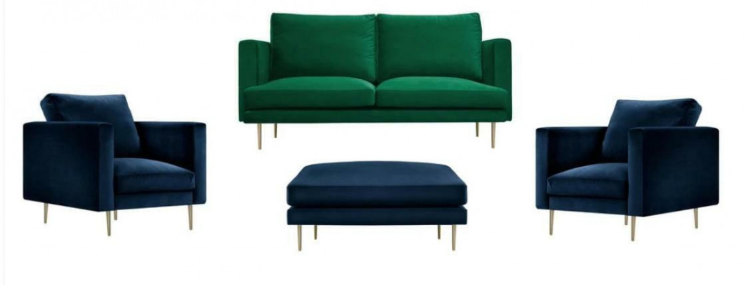 Sofagroep Groen Poef Fauteuil Woonkamer Meubel Textiel Stof Banken Nieuw