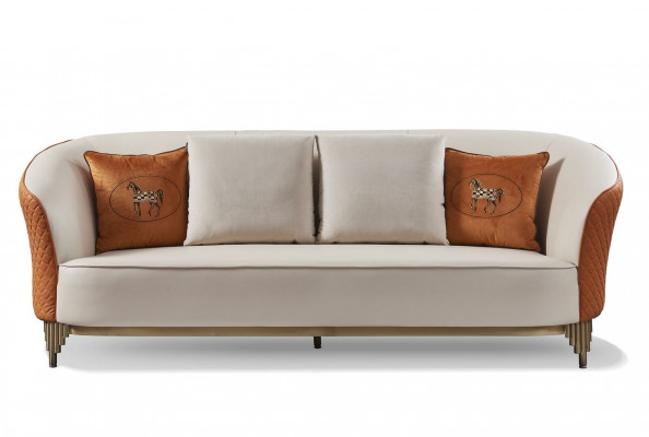 Beige-Oranje woonkamer bankstel Luxe 3+2 zits set 2-delig.