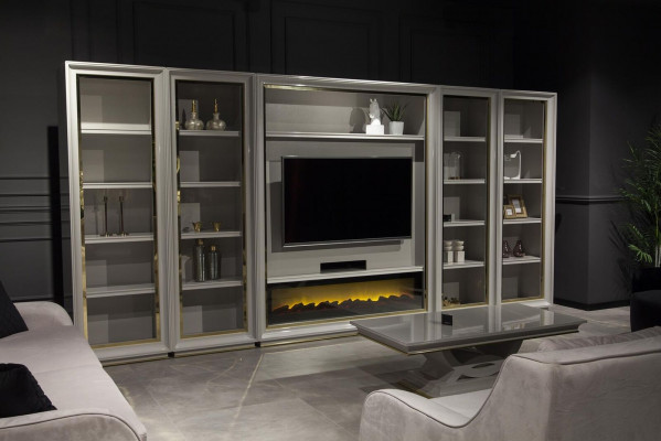 Massieve design wandkast voor de woonkamer in elegant wit.