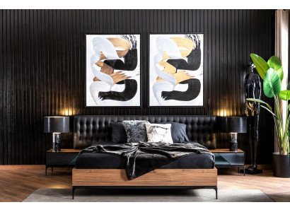 Elegante slaapkamer set: tweepersoonsbed en 2 nachtkastjes in zwartbruine kleur.