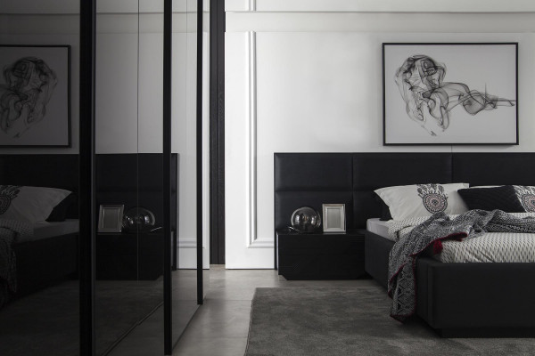Zwart slaapkamerset bed meubels nachtkastje 3-delig. Lederen bedden