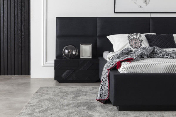 Zwart slaapkamerset bed meubels nachtkastje 3-delig. Lederen bedden