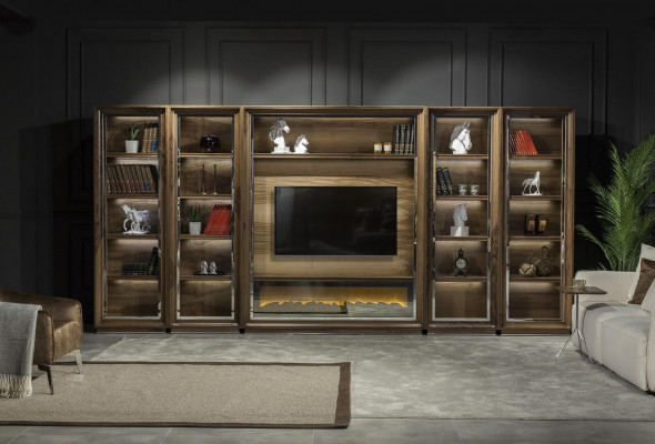 Luxe wandmeubels 448 cm kast wand woonkamer met open haard woonkamer hout