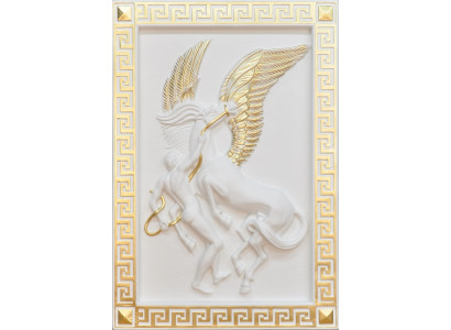 Pegasus wandreliëf in antieke stijl, reliëf wand schilderij, antiek handgemaakt beeld paard.