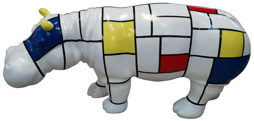 Bonte Abstracte Figuur Nijlpaard 100 cm Moderne Decoratie Figuren echt handwerk