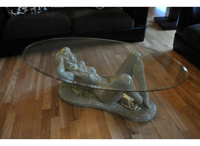 Erotische glazen tafel sculptuur figuur salontafel tafel bank bestel tafels standbeeld