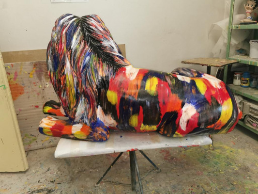 Abstracte Leeuw Handbeschilderde Figuren Standbeelden Sculptuur Modern Ontwerp Leeuwen Tuin