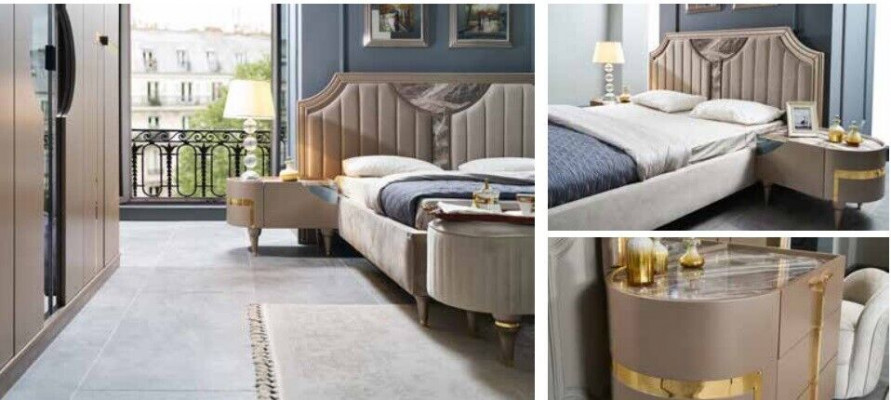 Slaapkamer Bed Nachtkastje Kledingkast Commode Krukje Set van 6 stuks Nieuw