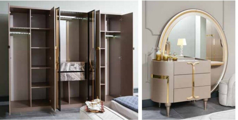 Slaapkamer Bed Nachtkastje Kledingkast Commode Krukje Set van 6 stuks Nieuw