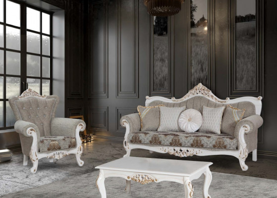 Sofagroep 3-zits salontafel gestoffeerde set banken Chesterfield