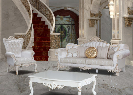 Luxe bankstel voor de woonkamer in klassieke stijl in de kleur wit.
