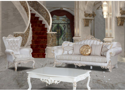 Luxe bankstel voor de woonkamer in klassieke stijl in de kleur wit.