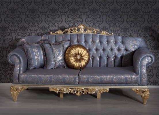 Bankstel 3-zits stof fauteuil bank gestoffeerd meubels 3+1 driezits blauw