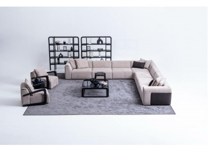Luxe bankstel-set zitgroep woonlandschap L-vorm bank fauteuil textiel Nieuw