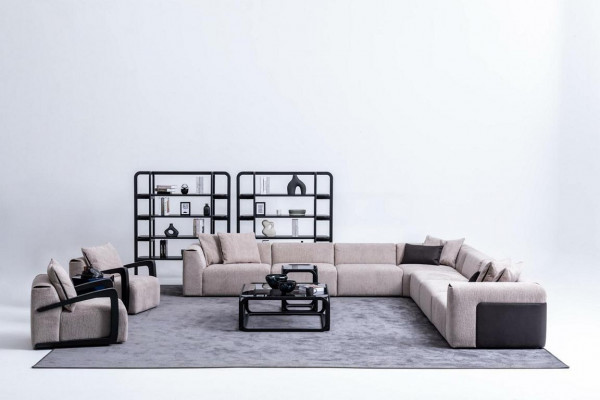 Luxe bankstel-set zitgroep woonlandschap L-vorm bank fauteuil textiel Nieuw