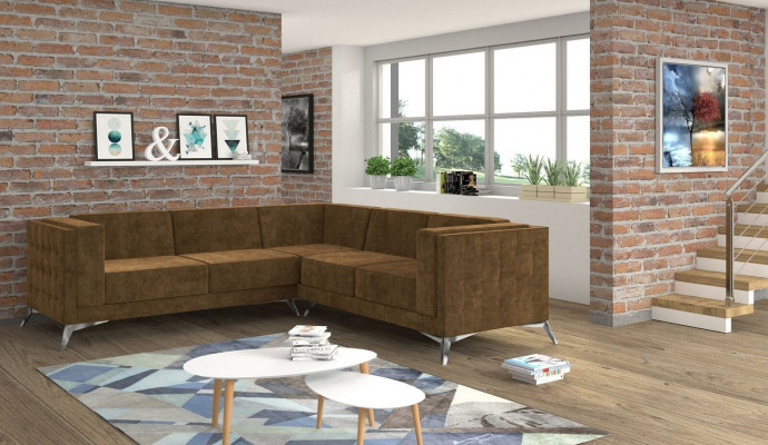 Ontwerp hoekbank bank L-vorm bank bekleding klassieke banken hoekbanken bruin nieuw